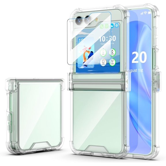 Designed for Galaxy Z Flip 6 Case with Hinge Protection & Built-in Tempered Screen Protector for Samsung Flip 5 Full Cover Shockproof Slim Phone Protection Case Clear for Z Flip 5 5G(Clear)