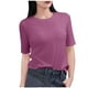 thumbnail image 1 of Tops de Manga Corta de Mujer Casual, Color Sólido Manga 1/2, Camiseta de Cuello Redondo, 1 of 5