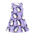 thumbnail image 3 of Renewold Purple Sleeveless Midi Dress Formal Occasion Princess Dress Snowflake Penguin Tank Sundress for Kids Girl 11-12T Cute Summer A Line Swing Dress, 3 of 6