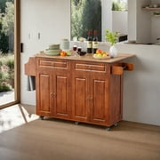 Kitchen Island with Storage, Lofka 52 Kitchen Islands Cart with Wood Drop Leaf and Lockable Wheels, Brown