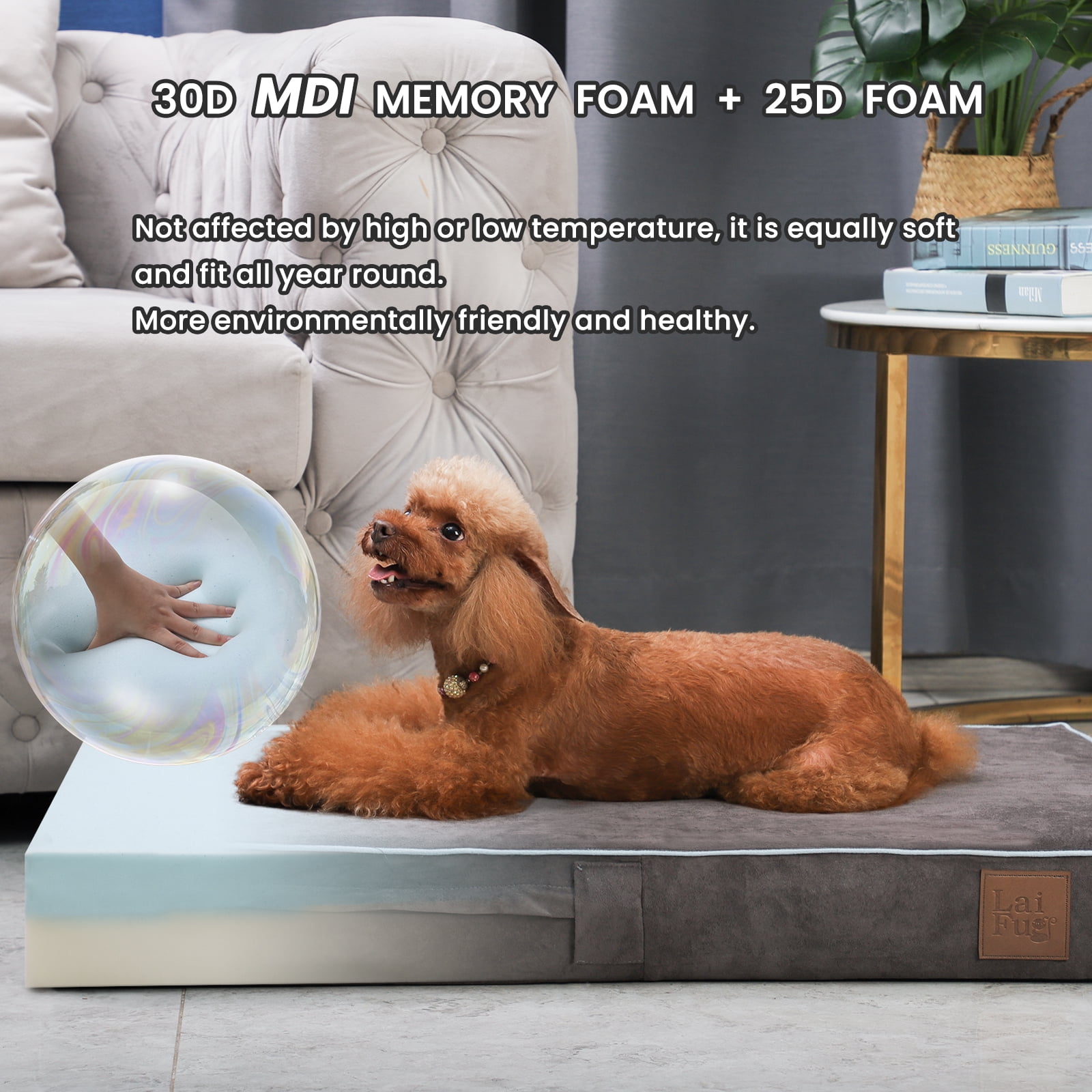 Laifug Orthopedic Dog Bed 34"x22"x4", Memory Foam Pet Bed with Waterproof Liner