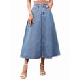 thumbnail image 2 of Women's A Line High Wasited Long Maxi Jean Below Knee Length Flared Midi Denim Skirts Skirt Light Blue S, 2 of 9