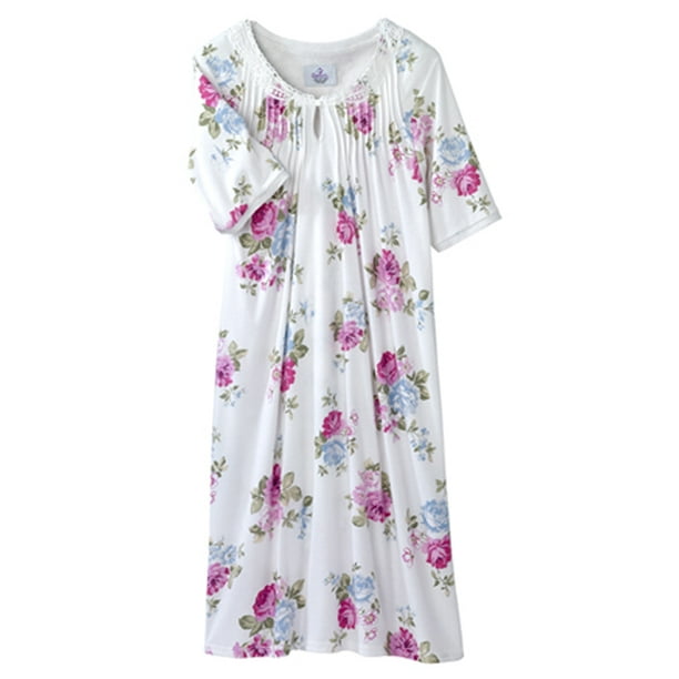 Silvert's Women Open Back Knit Lace Hospital Gown, 2XL Plus Size, Pink