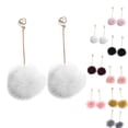 thumbnail image 2 of 1 Pair Lovely Long Drop Earrings Women Fluffy Ball Dangle Ear Rings Simple Pearl Soft Ear Studs, 2 of 6