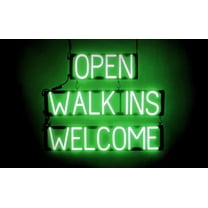 SpellBrite OPEN WALK INS WELCOME LED Sign for Business. 29.8" x 23.8" Green OPEN WALK INS WELCOME Sign Has Neon Sign Look With Energy Efficient LED Light Source. Visible from 500  Feet, 8 Animations.