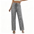 thumbnail image 4 of Levmjia Women's Sequin Wide Leg Pants, High Waist Glitter Pants for Women, Elastic Waist Casual Party Pants, Solid Color Festival Dance Lounge Pants, 4 of 6