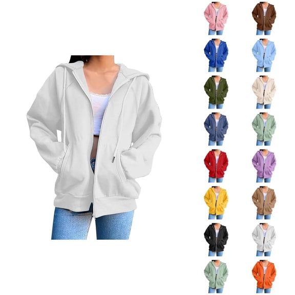 Hoodies for Women with Pockets Long Sleeve Plain Zip Up Sweatshirt Jacket Outerwear