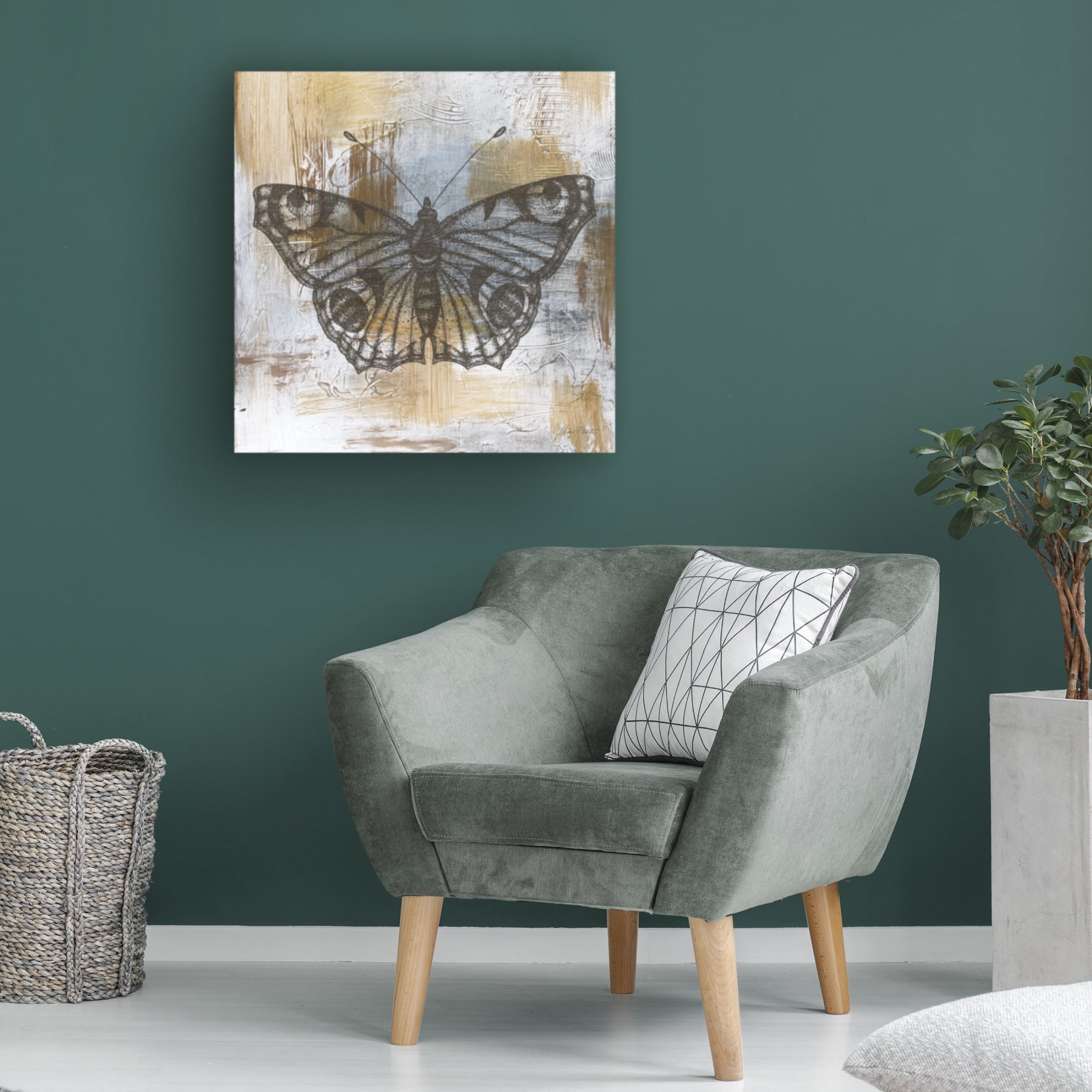 Canvas Wall Art - Jean Plout 'Gold And Grey Textures Butterfly A1' Wall Art for Living Room, Bedroom, or Office Décor by Trademark Fine Art - 14 x 14 Inches
