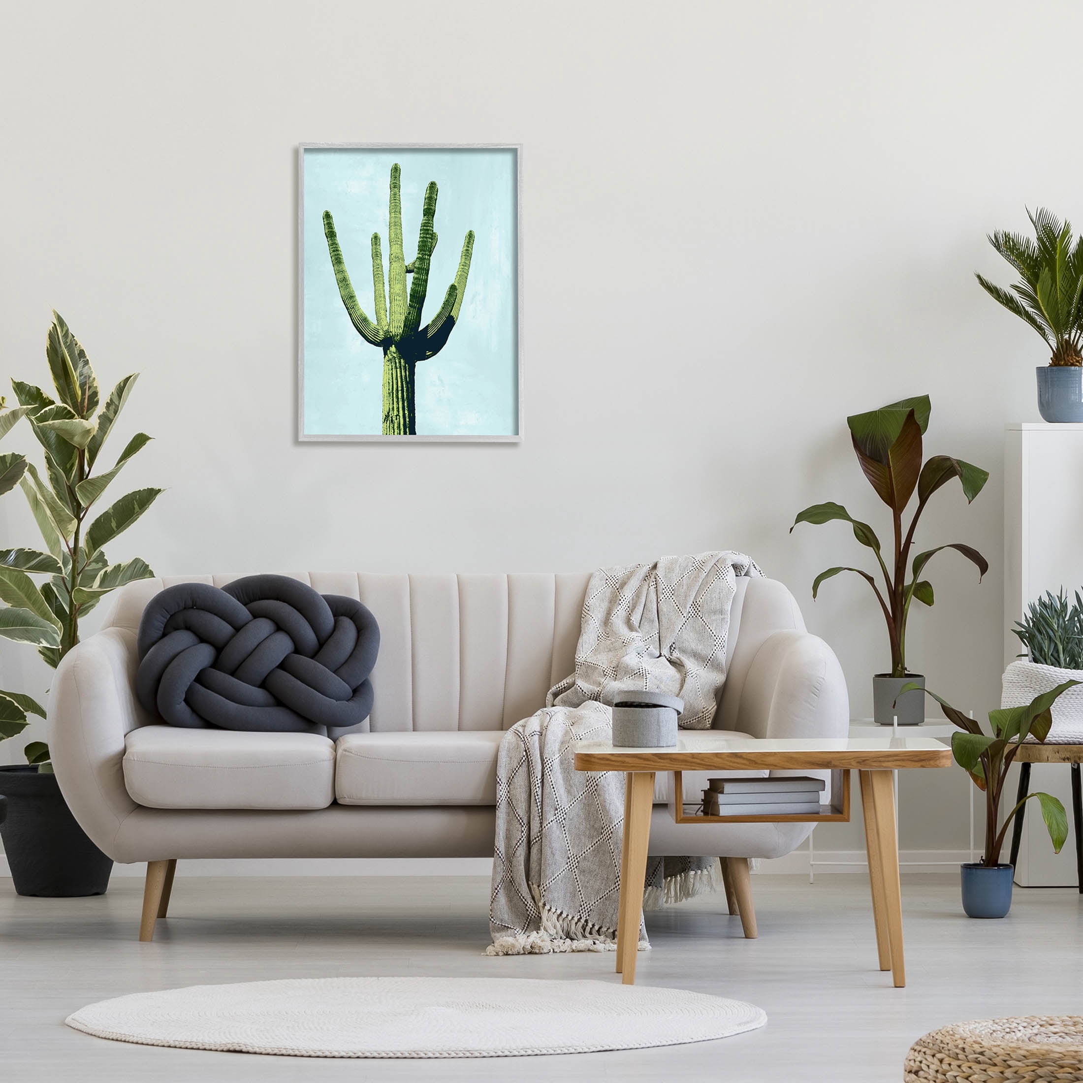Looming Cactus Turquoise Sky Botanical & Floral Graphic Art Gray Framed Art Print Wall Art