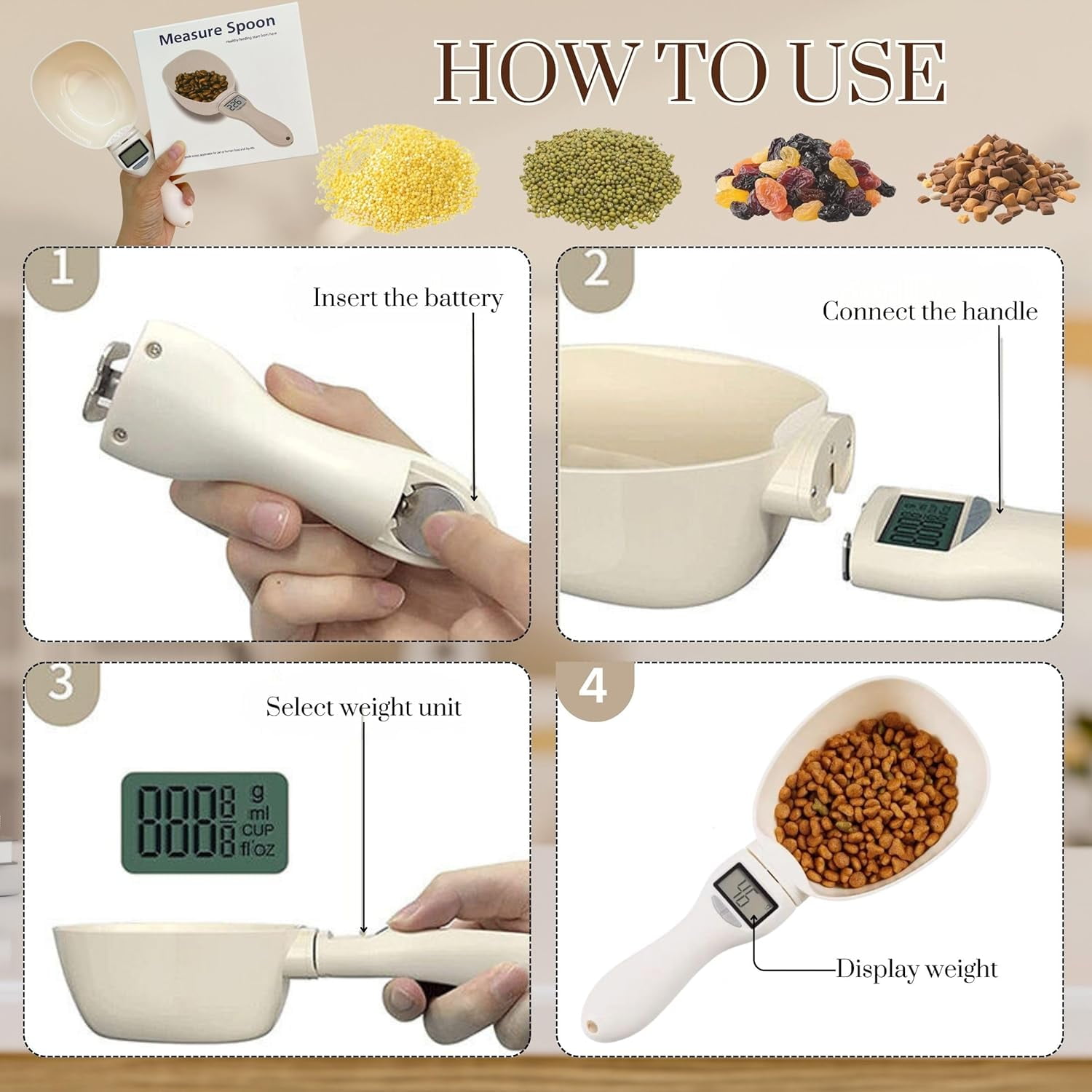 Electronic Measuring Spoon with Conversion,High Precision Digital Measuring Spoon with LCD Screen,800g / 0.1g, Electronic Food Measuring Scoop Scale for Food,Coffee, Spices,Bake,Dog Cat Food