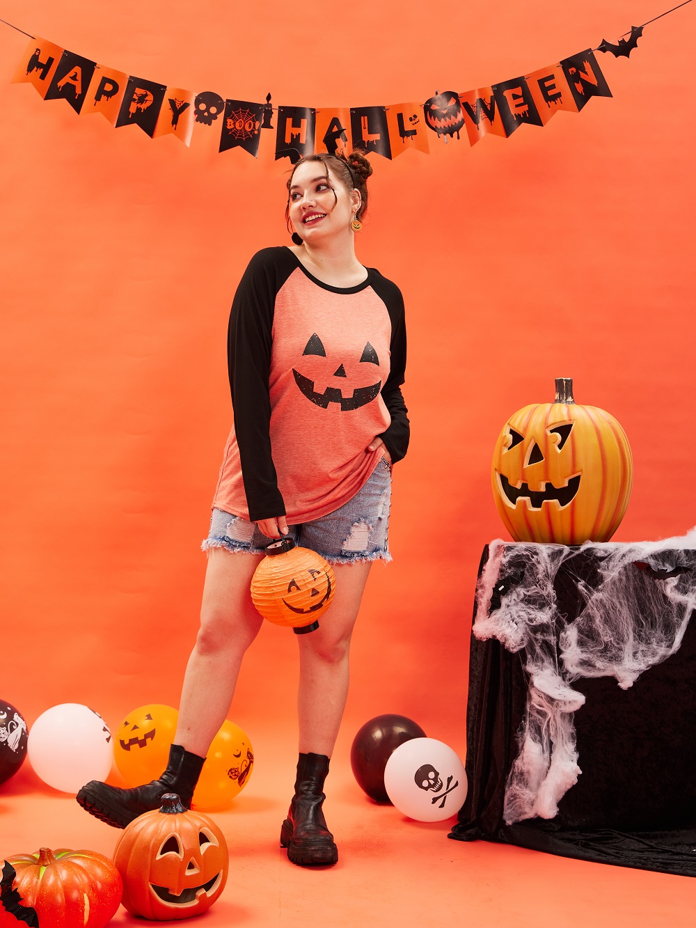 TIYOMI Plus Size Halloween Pumpkin Face Tops, Long Sleeve, Crewneck, Sizes  2XL 18W 20W - Walmart.com