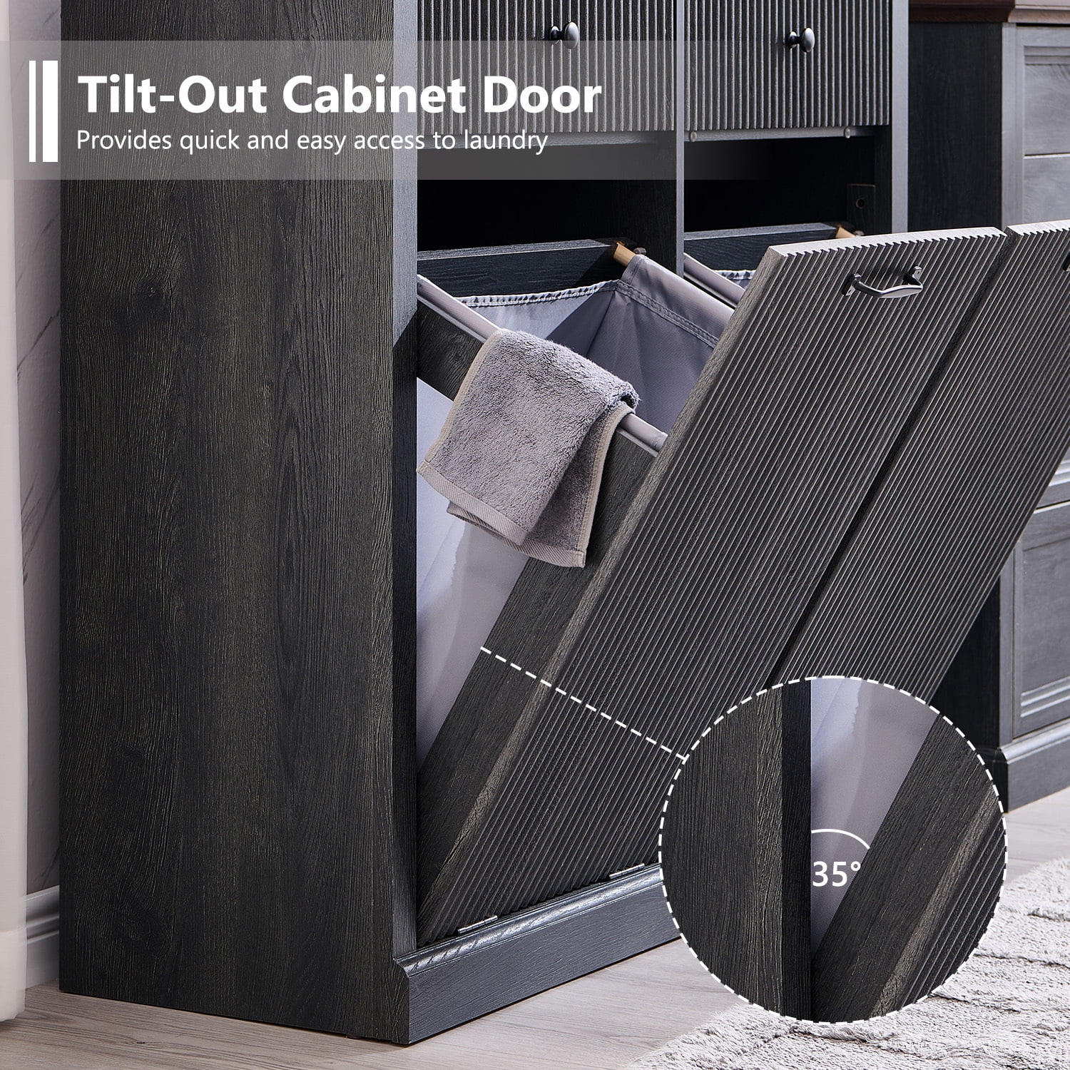 20 Gallon Tilt-Out Trash Can Cabinet, Modern Laundry Hamper Cabinet with Drawers, Hidden Garbage Can Cabinet for Kitchen and Living Room