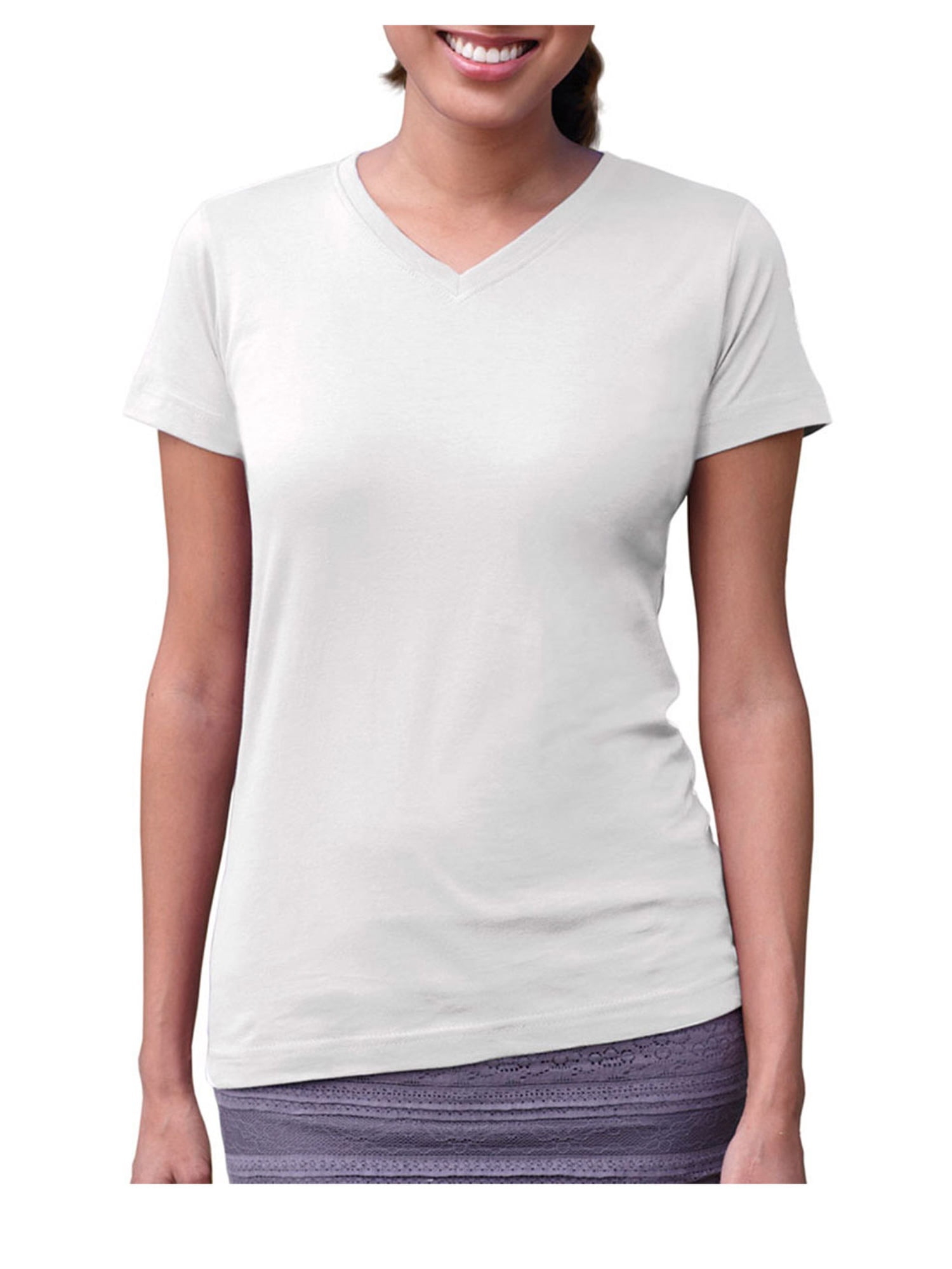 LAT Womens Designer Longer Length Ribbed V-Neck T-Shirt 