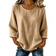 thumbnail image 2 of Holzkary Cotton Gauze Tops for Women Tunic Loose Clothes Peasant Blouses Loose Fit Shirts Summer Tops for Women Gauze Shirts Elbow Sleeve Boho Top Bohemian Shirts Plain Blouse, 2 of 5
