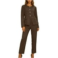 thumbnail image 4 of Busydd Womens Sets Business Casual Solid Color Two Piece Sets for Women Long Sleeve Round Neck Button Blazer and Pants Matching Sets Women Clothing, 4 of 9