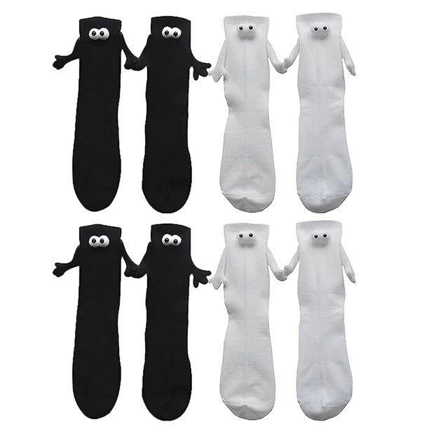 Calcetines de mano, calcetines de mano magnéticos para parejas, calcetines unisex de tubo medio divertidos de la mano, calcetines de regalo lindos de muñeca 3D para,Black&White-4Pairs