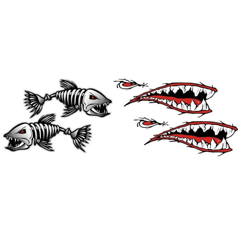 4PCS Mouth / Fish Skeleton sticker for decals Fishing Boat Graphics 