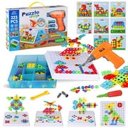 223 Pieces Creative Mosaic Drill Set for Kids, Toy Drill and Screwdriver Puzzle Kit, STEM Engineering Education Learning Building Block Toys, Game Activities Center for Kids Ages 3-10 Years Old