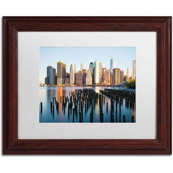 Trademark Fine Art "Brooklyn Bridge Park and Financial District - I" Canvas Art by David Ayash, White Matte, Wood Frame