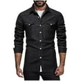 thumbnail image 2 of Txeol Mens Long Sleeve Denim Shirts Button Down Lapel Collar Tees with Pockets,Black,L, 2 of 6