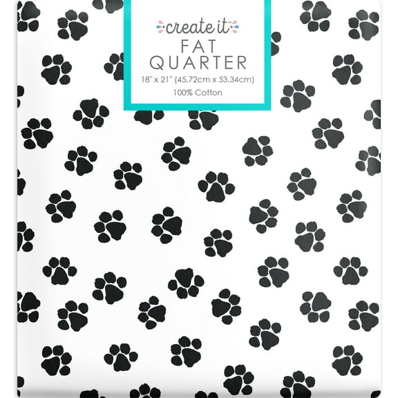Create It 18"x21" 100% Cotton Paw Print Precut Sewing & Craft Fabric, White 1 Piece