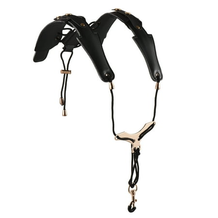 Carevas Adjustable Saxophone Strap Saxophone Harness Strap Padded Saxophone Shoulder Strap Leather Sax Strap Metal Hook for Tenor/ Soprano/ Alto Saxophones Clarinet