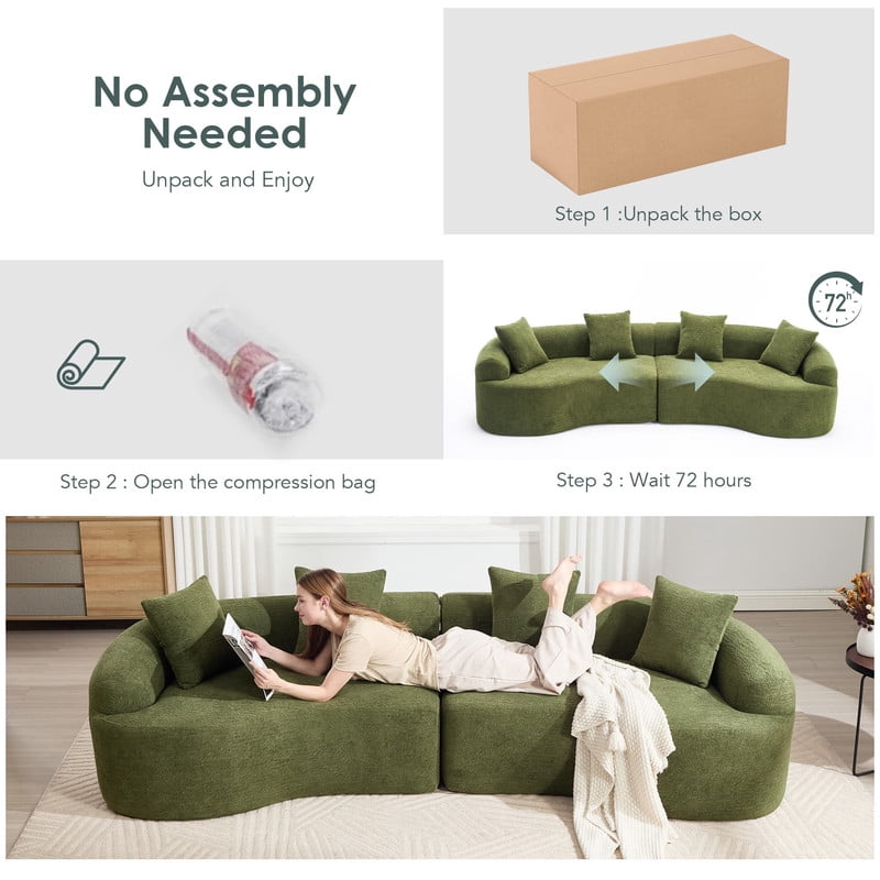Curved Sectional Sofa with 4 Throw Pillows, Modern Luxury Chenille 4-Seater Cloud Couch with Deep Seat for Living Room, No Assembly Needed