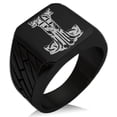 thumbnail image 1 of Stainless Steel Thor's Hammer Mjolnir Celtic Viking Rune Geometric Pattern Biker Style Polished Ring, 1 of 1