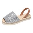 thumbnail image 4 of Rokment Bling Sequin Platform Sandals for Women with Back Strap Bridal Sparkly Leather Peep Toe Espadrilles Chunky Heels Slingback Dressy Summer Shoes Silver Size 5.5, 4 of 6