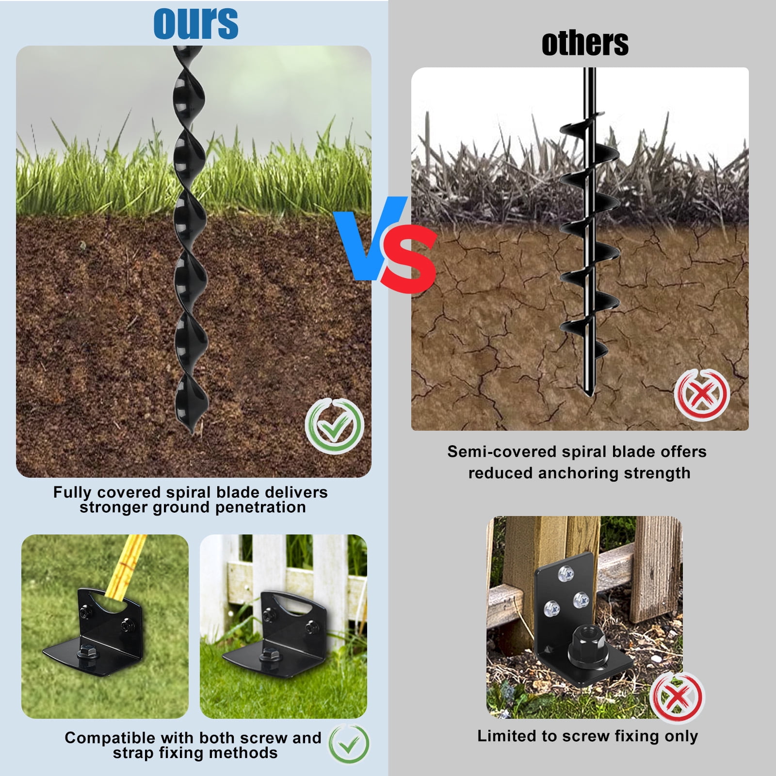 24" Heavy Duty Ground Anchors Screw in, 4 Pack Earth Anchors with Drill Adapter & Brackets, Metal Shed Anchor Kit for Storage Sheds, Mobile Home, Swing Set, Trampoline, Tent, Dog Tie-Out (No Straps)