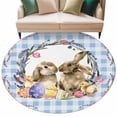 thumbnail image 2 of Round Area Rug 7 Ft, Easter Bunny Washable Non-Slip Circle Carpet for Living Room/Bedroom, Spring Easter Eggs Chick Floral Blue Check Low-Profile Large Runner Mat Collection Rugs for Indoor, 2 of 7