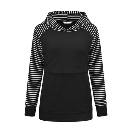 

SHENGXINY Nursing Tops Breastfeeding Women Stripe Print Cotton Hoodie Nursing Sweatshirt With Pockets Casual Long Sleeve Maternity Clothes On Clearance