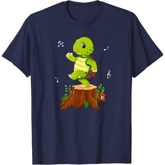 Cute Funny Green Dancing Turtle Tortoise on Brown Tree Root T-Shirt