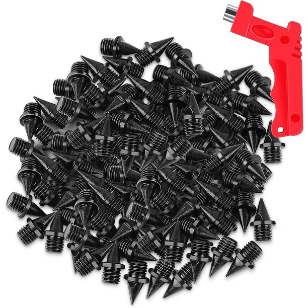 100 piezas Pista de acero inoxidable de 1/4 pulgadas y clavos de campo traviesa con llave de punta, clavos de pista de reemplazo de pirámide para Sprint Sports Short Running Sho