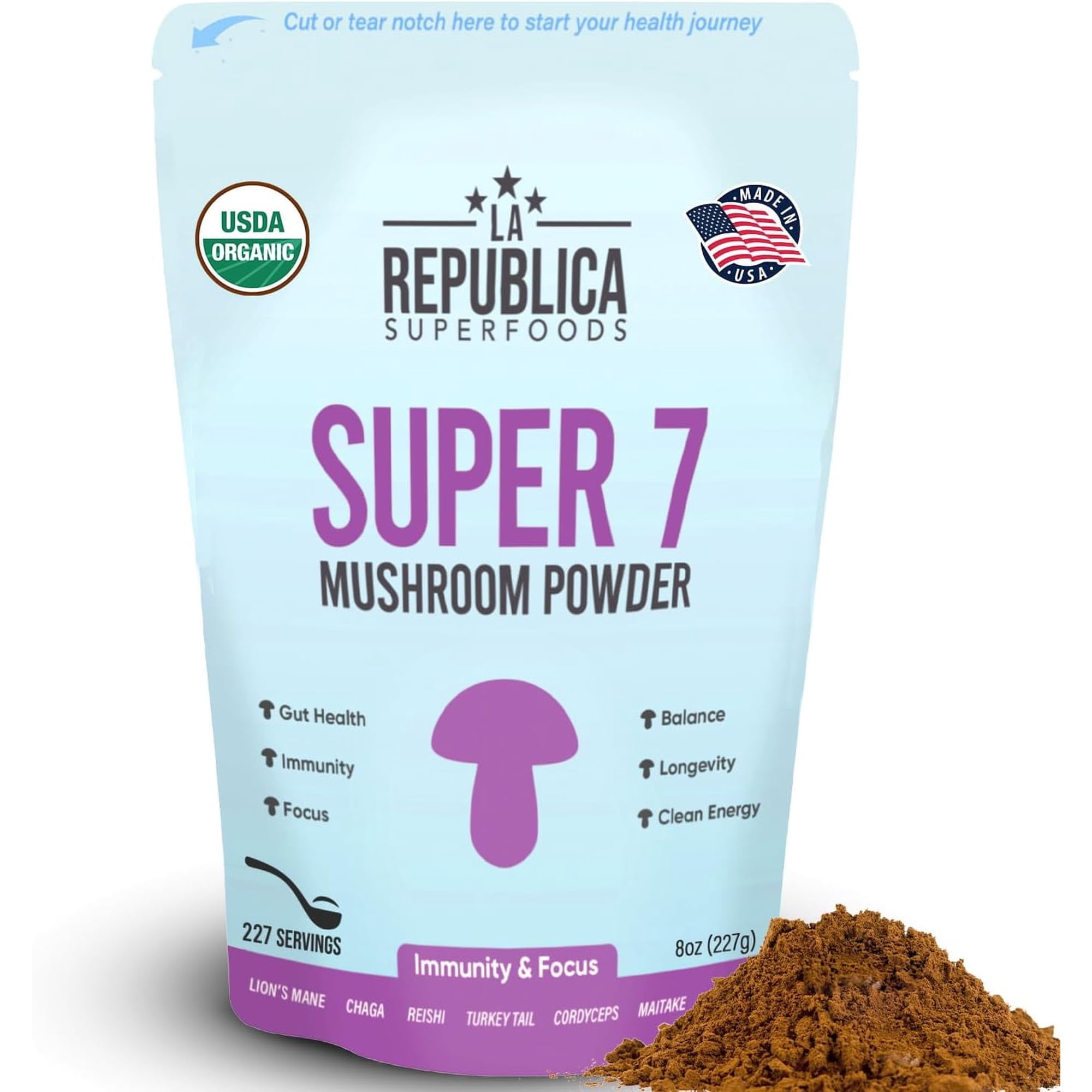 Super 7 Mushroom Extract Powder (8 oz) by La Republica Superfoods