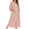 thumbnail image 2 of DEBGFS Robes pour Femmes Robe à Glissière Robe de Nuit à Manches 3/4 Vêtement de Nuit Long Déshabillé Robes de Maison Tenue d'Intérieur avec Poches Pyjama Ample,S,Rayure Rouge, 2 of 7