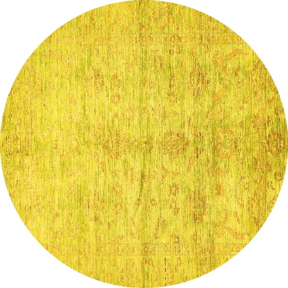 Ahgly Company Machine Washable Indoor Round Oriental Yellow Traditional Area Rugs, 4' Round