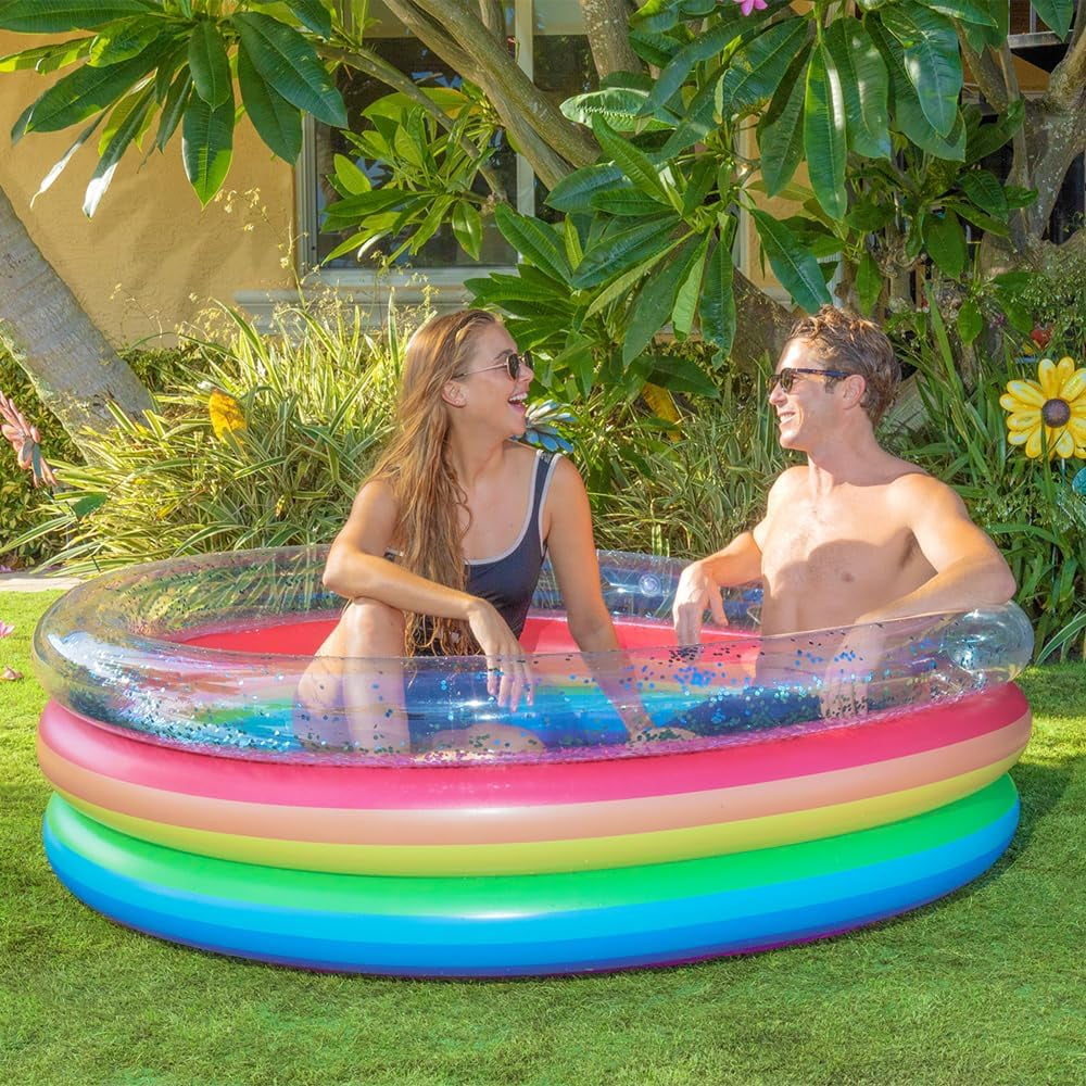 Inflatable Sunning Pools for up to 3 Adults (Palm & Plumeria Sunning Pool with Tropical Print)
