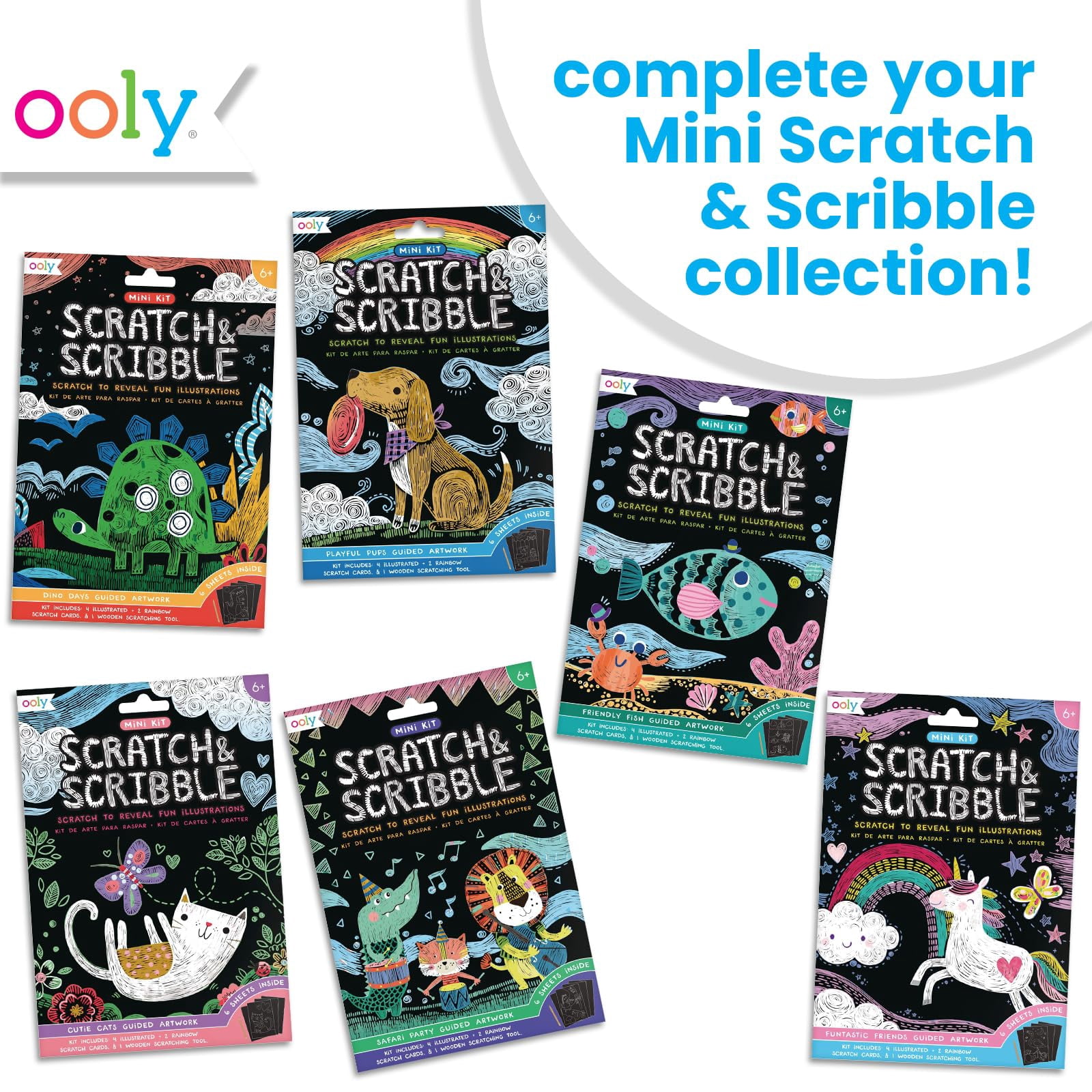 Ooly Mini Scratch & Scribble Art Kit: Cutie Cats, Scratch Off Art Sets for Kids
