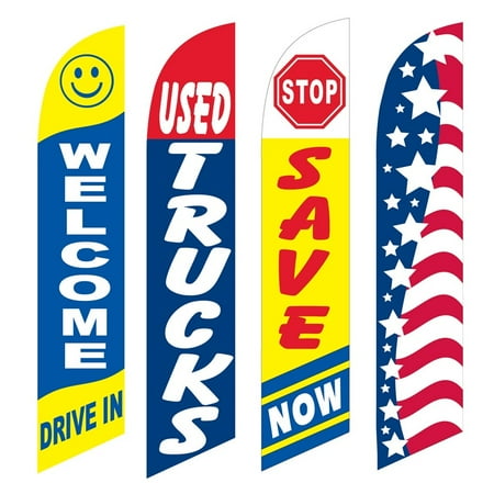 4 Advertising Swooper Flags Welcome Drive In Used Trucks Save Now Patriotic