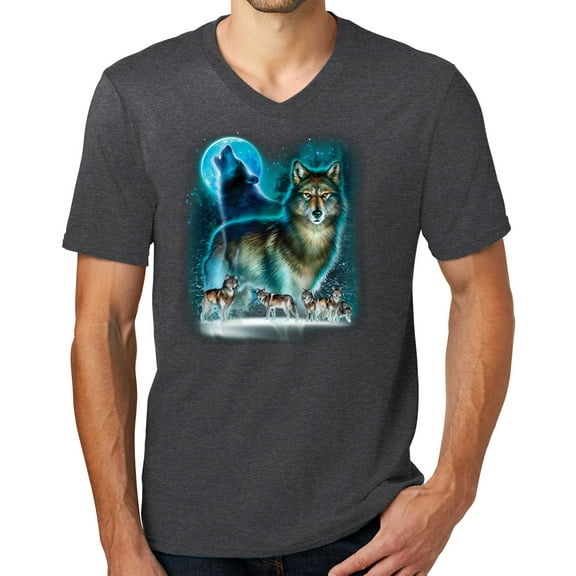 Mens WOLF MOON SILHOUETTE Modern Slim Fit T-shirt, 3XL Heathered Charcoal