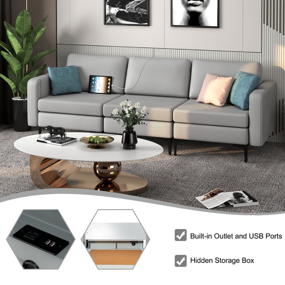 Finihen Leather Sofa, 3-Seat Sofa, Convertible Leather Sofa Couch with Magazine Pockets 3-Seat with 2 USB Port, for Living Room, Bedroom, Light Gray Finihen Leather Sofa, 3-Seat Sofa, Convertible Leather Sofa Couch with Magazine Pockets 3-Seat with 2 USB Port, for Living Room, Bedroom, Light Gray