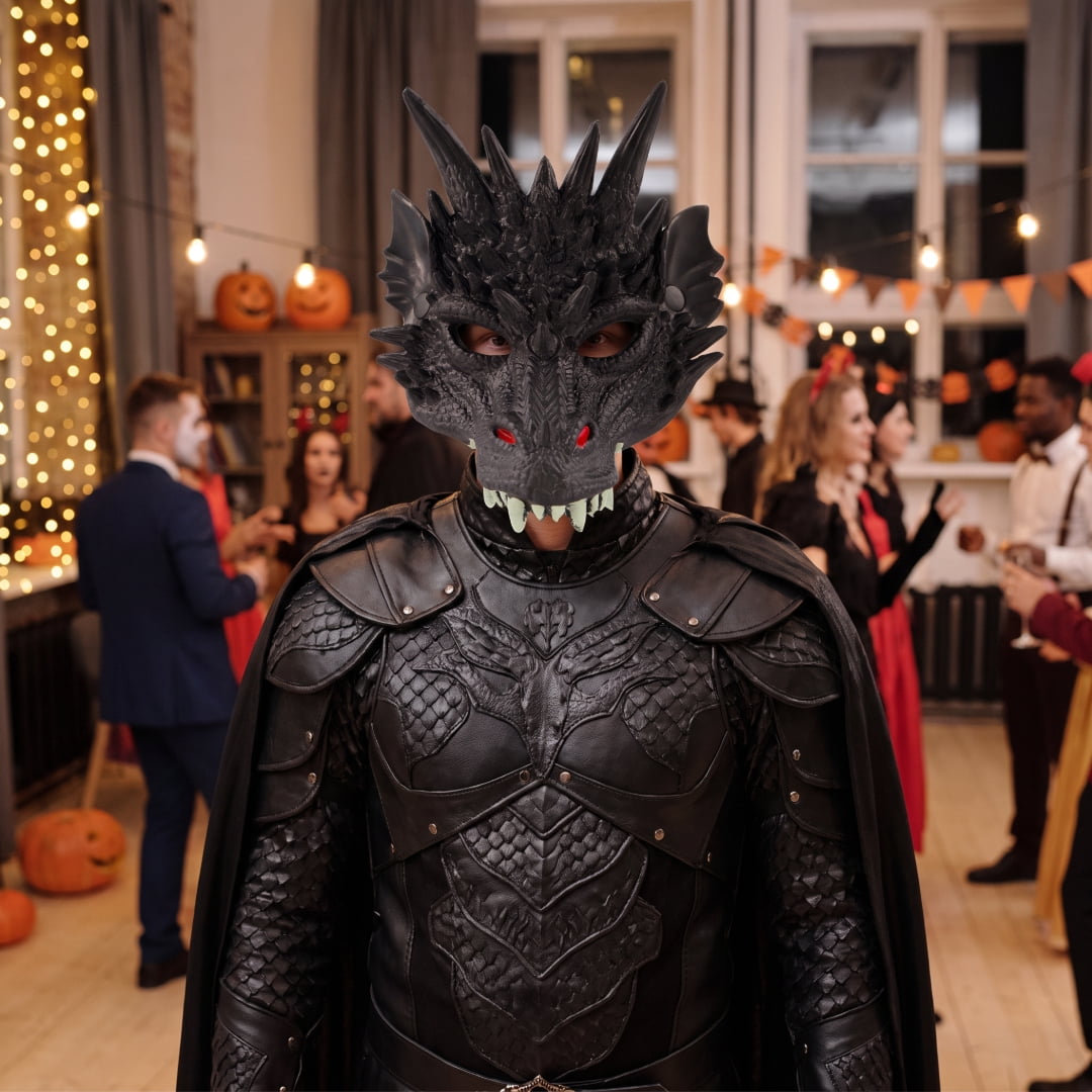 Dragon Mask Costume Accessory for Adults, Black, Halloween by Way To Celebrate