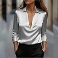 thumbnail image 4 of FAIWAD Women's Satin Shirts Long Sleeve Deep V Neck Blouses Long Sleeve Dressy Casual Work Office Tops, 4 of 9
