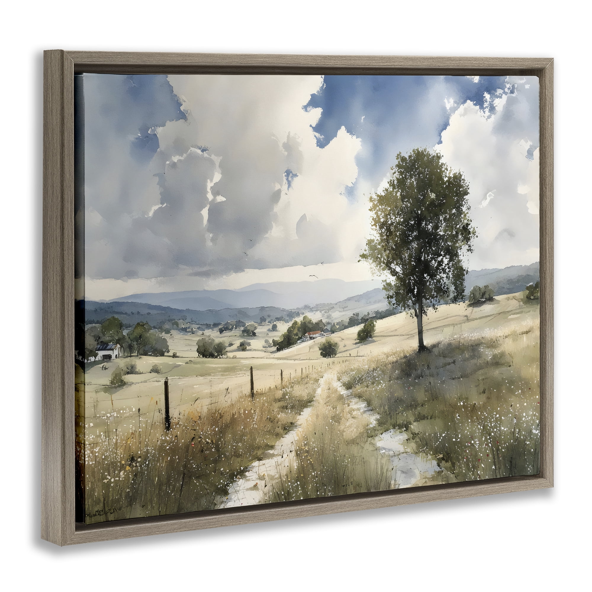 Stupell Industries Wagon Road Through Meadow Brown Framed Floater Canvas Wall Art, design by Franklyn Gregory