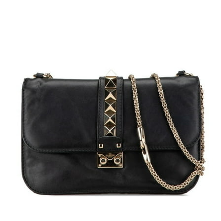 Pre-Owned Valentino Rockstud Chain Shoulder Bag Black Leather Women's (Good)