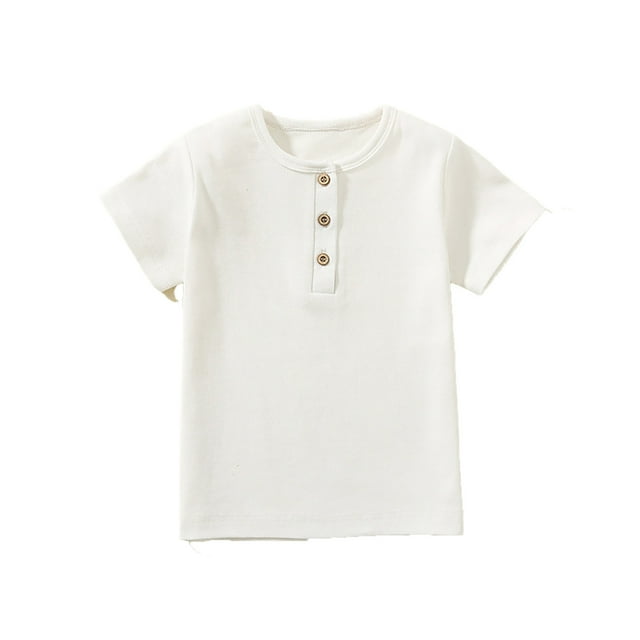 Hiiyo T-Shirt Henley pour Petits Garçons, T-Shirt Uni à Manches Courtes en Coton, Blanc