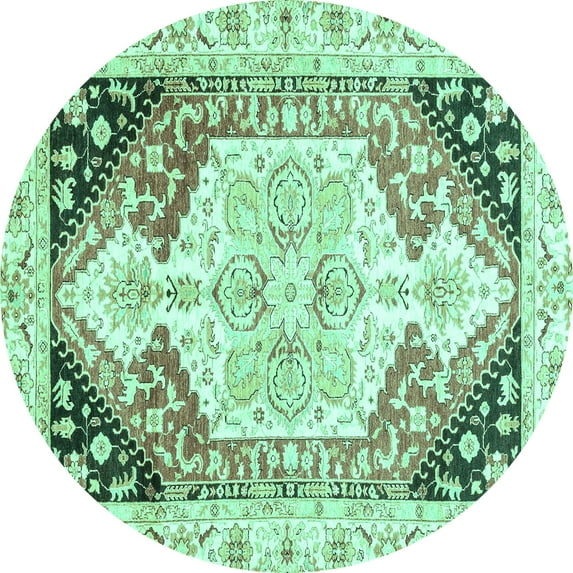 Ahgly Company Machine Washable Indoor Round Abstract Turquoise Blue Modern Area Rugs, 4' Round