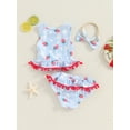 thumbnail image 4 of Qtinghua Infant Toddler Baby Girls Summer Bikini Set Strawberry Flower Print Tank Tops with Shorts and Headband Bathing Suit Blue 12-18 Months, 4 of 9