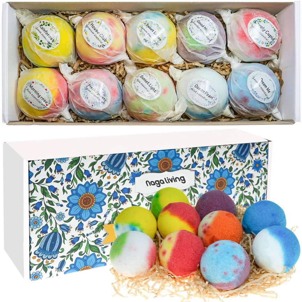 Bath Bombs Gift Set, 10 Handmade Organic Bubble Bath Bombs, Wonderful